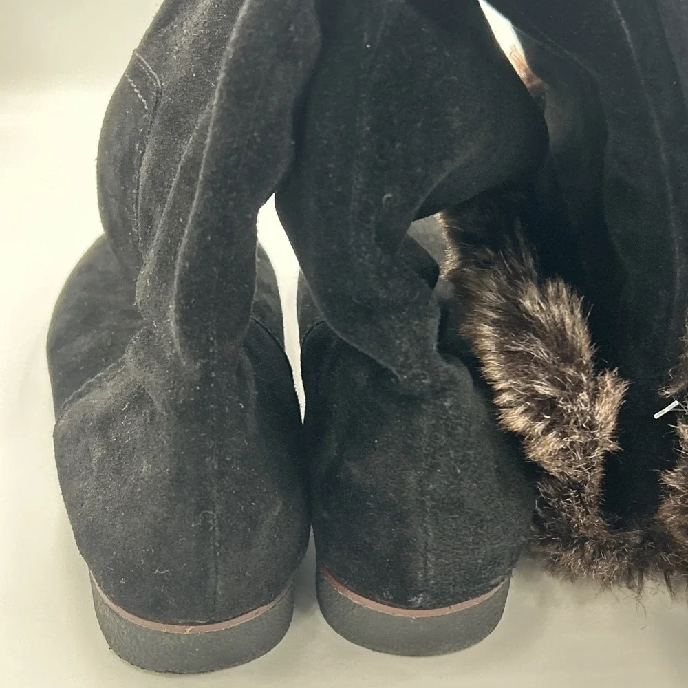 SAM EDELMAN 8M Black Orlando OTK Suede Faux Fur Cuff‎ Tall Boots Riding Luxury